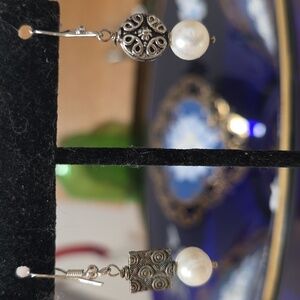 Classic w a bit of modern Silver and Pearl Earrings BUNDLE ONLY